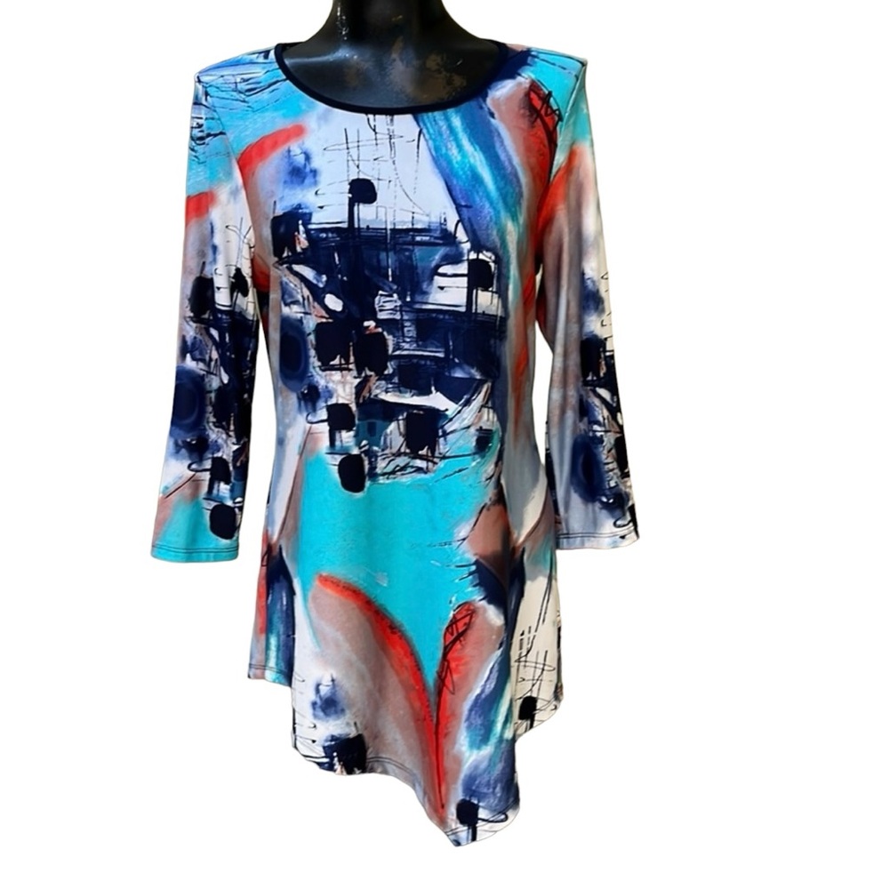 Sophia A Round Neckline Asymmetrical Hemline Tunic Top SzSm